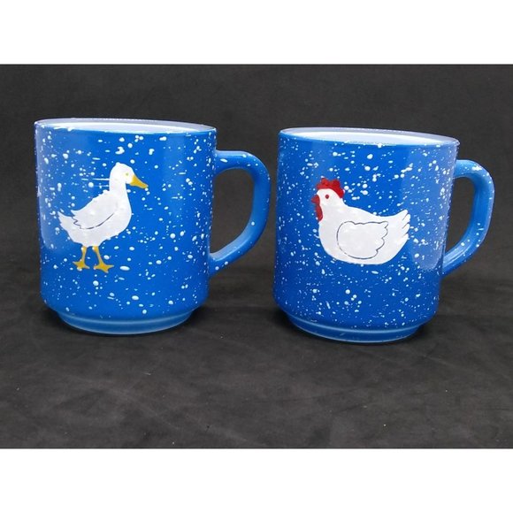 Set of 2 France blue speckled chicken goose mugs - Picture 6 of 12